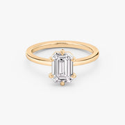 Emerald Cut - Plain Band - 6 Prong Classic Ring - 14 K Gold